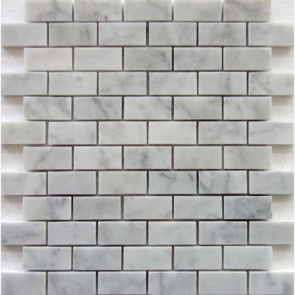Carrara White 1x2 Polished Brick Mosaic