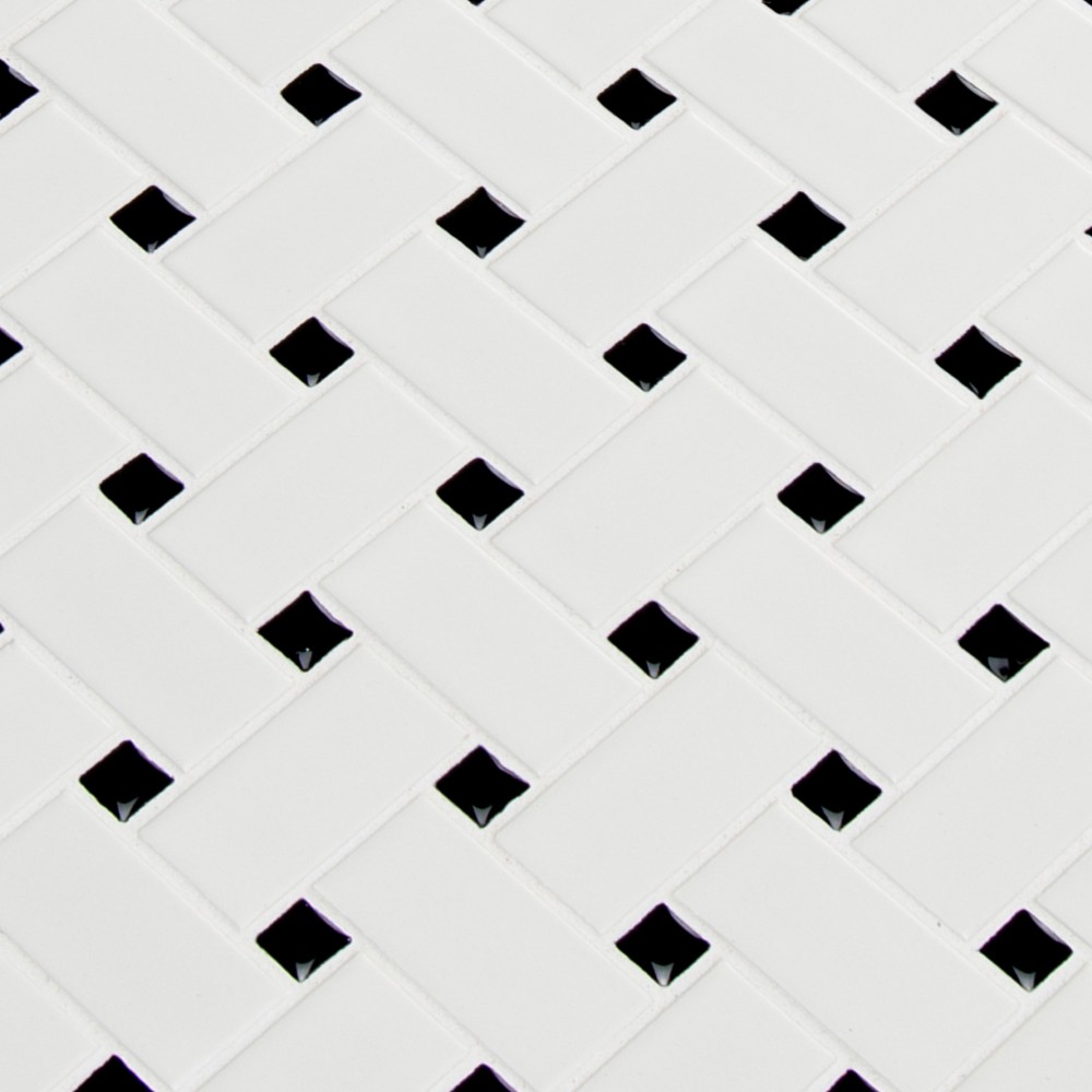 White and Black Basket Weave 12X12 6mm Matte Porcelain Mosaic Tile-2