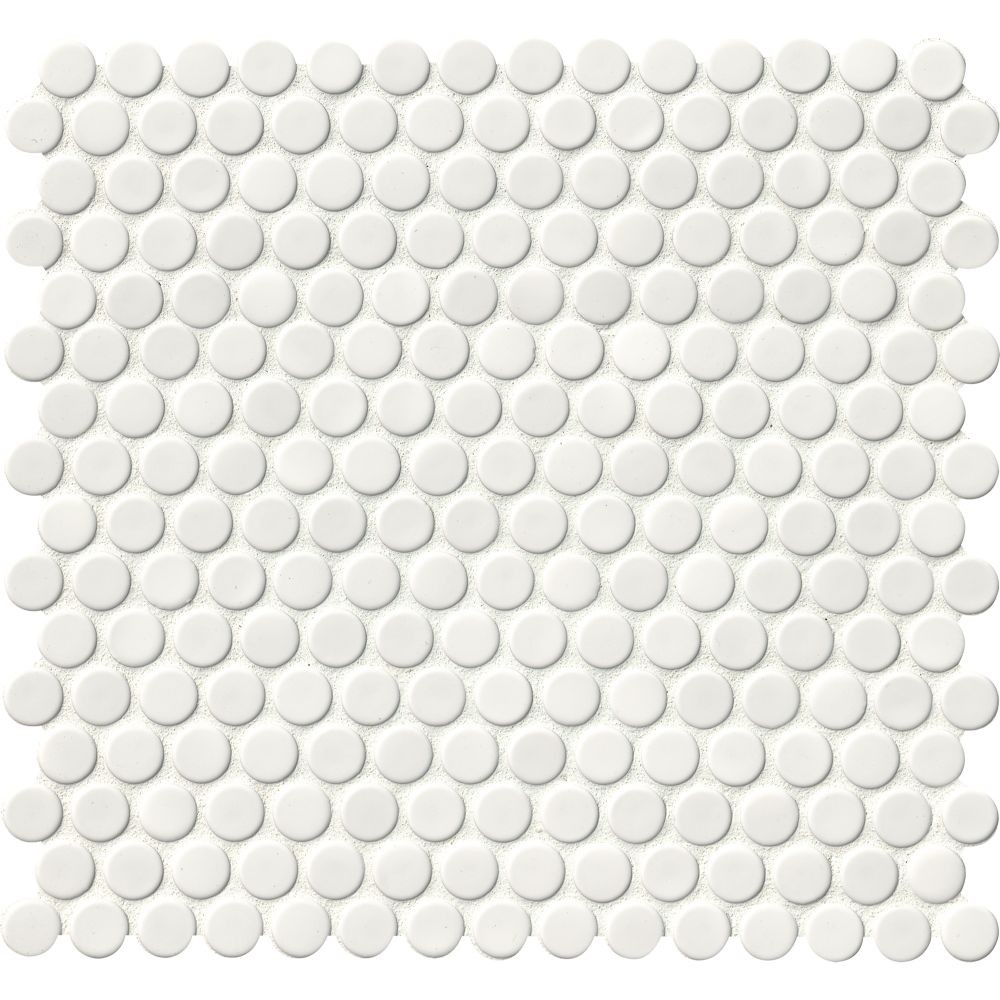 White Hudson Penny Round Glossy 12X12 Porcelain Mosaic