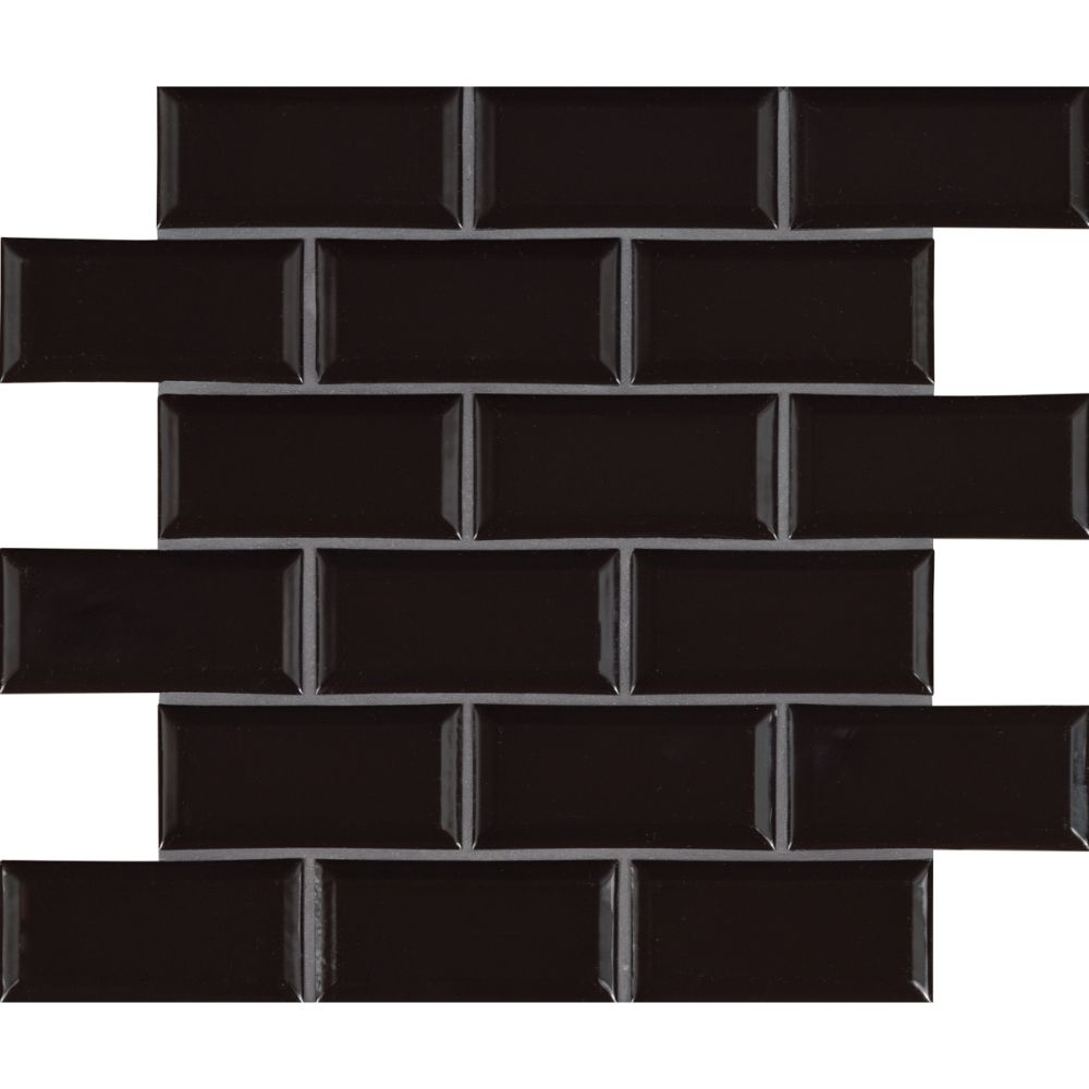 Midnight Black 2x4 Glossy Bevel Ceramic Subway Tile